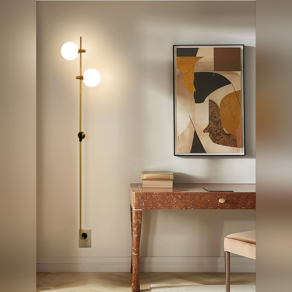 Equinox 62 in. 2Light Wall Sconce Lamp Adjustable Heads, Integrated 3 prung plug